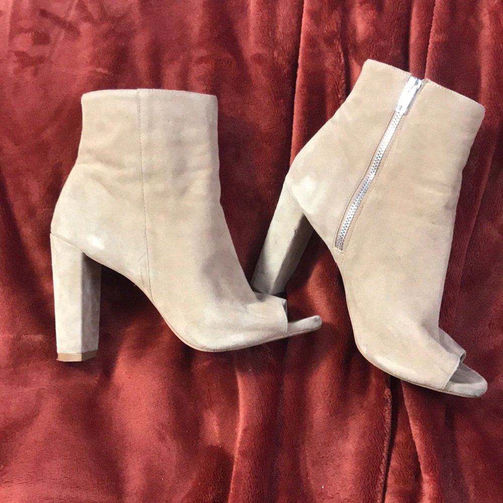 Taupe Suede Open-Toe Steve Madden Booties